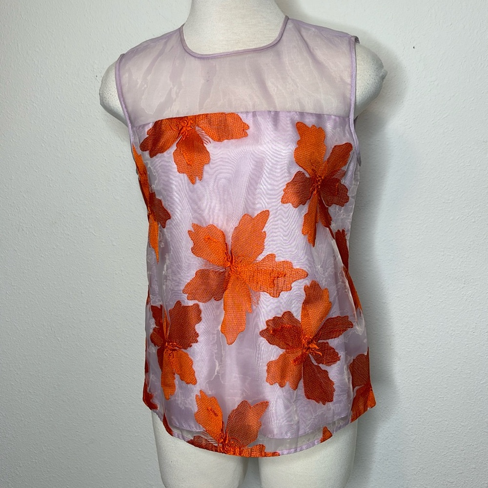 Rebecca Taylor size 4 Lavender/Pinata Floral Organza Blouse